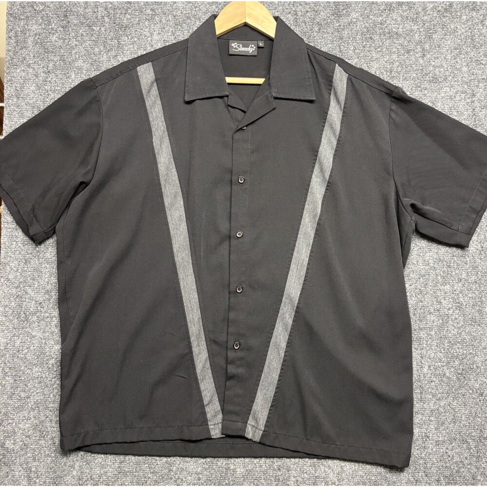 Steady Clothing Classic L Shirt Men Large Black Gray Retro Rockabilly